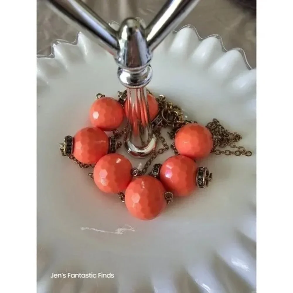 J. Crew Long Chain Faceted Rondelle Rhinestone Station Necklace‎ Peach Fizz